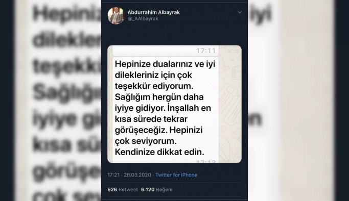 Abdurrahim Albayrak: "Sağlığım her gün daha iyiye gidiyor"
