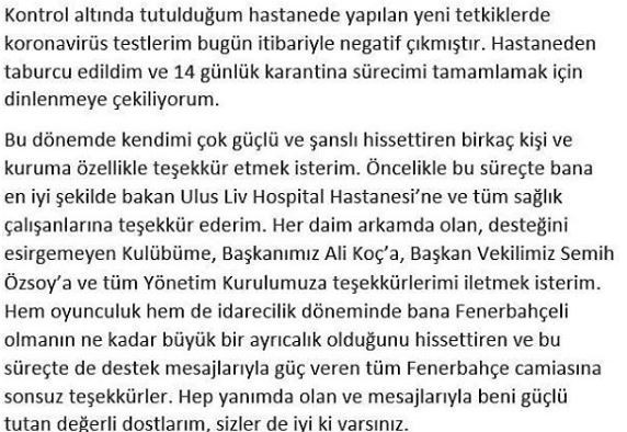 Cenk Renda’nın test sonucu negatif