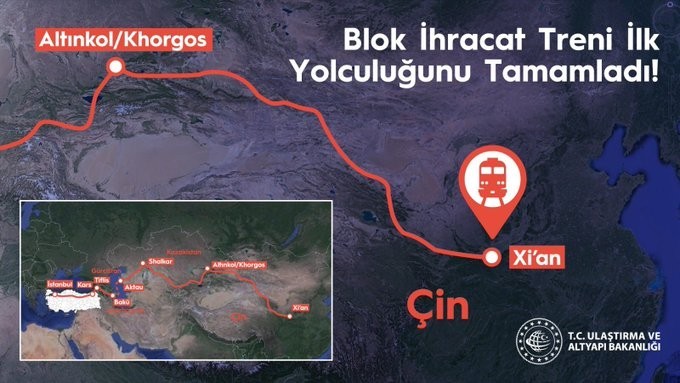 Çin İhracat Treni, Çerkezköy'den Çin'in Xi'an şehrine kesintisiz yolculuğunu tamamladı