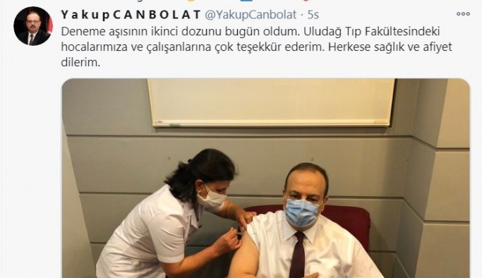Bursa Valisi Canbolat korona aşısının 2. dozunu da yaptırdı