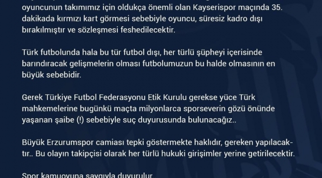 BB Erzurumspor Jaw Achka'yı süresiz kadro dışı bıraktı
