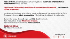 İçişleri Bakanı Soylu: "Uygur Türkü kardeşlerimiz ülkemizde al bayrak ve...