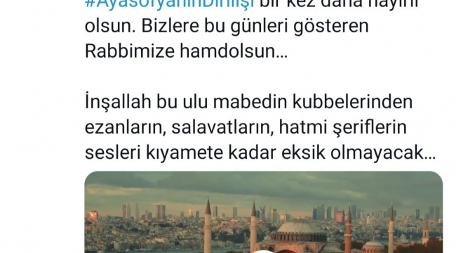 Cumhurbaşkanı Erdoğan'dan Ayasofya paylaşımı