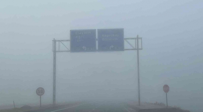 Horasan'da etkili olan yoğun sis sürücülere zor anlar yaşattı