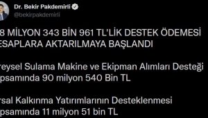  138 milyon 343 bin liralık destek ödemesi...