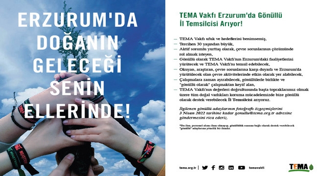 TEMA Vakfı Erzurum'da Gönüllü İl Temsilcisi Arıyor!