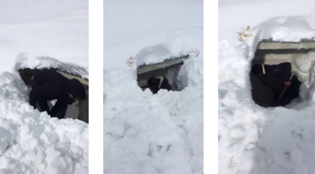 Erzurum'da 2300 rakımlı köyde okul kar altında kayboldu