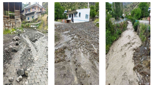Sağanak yağış mahalle yolunu kapattı, tarım alanlarına hasar verdi