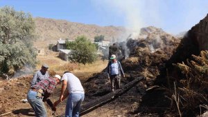 Gizlice gelip benzin dökerek traktör ve 850 balya otu yaktılar