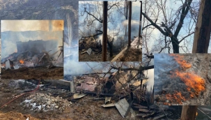 Oltu Çanakpınar'da 4 ev, 1 ahır, 1 merek kül oldu