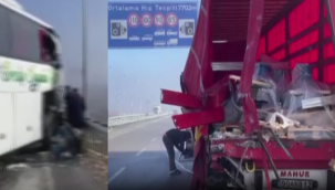 Pasinler'de otobüs tıra arkadan çarptı; 13 yaralı